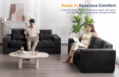 MAXYOYO 3 Seater Couch for Living Room, Boneless Couch with Tufted Cushion & Backrest, Upholstered Floor Sofa with Armrests, Sofa in A Box, No Assembly Required