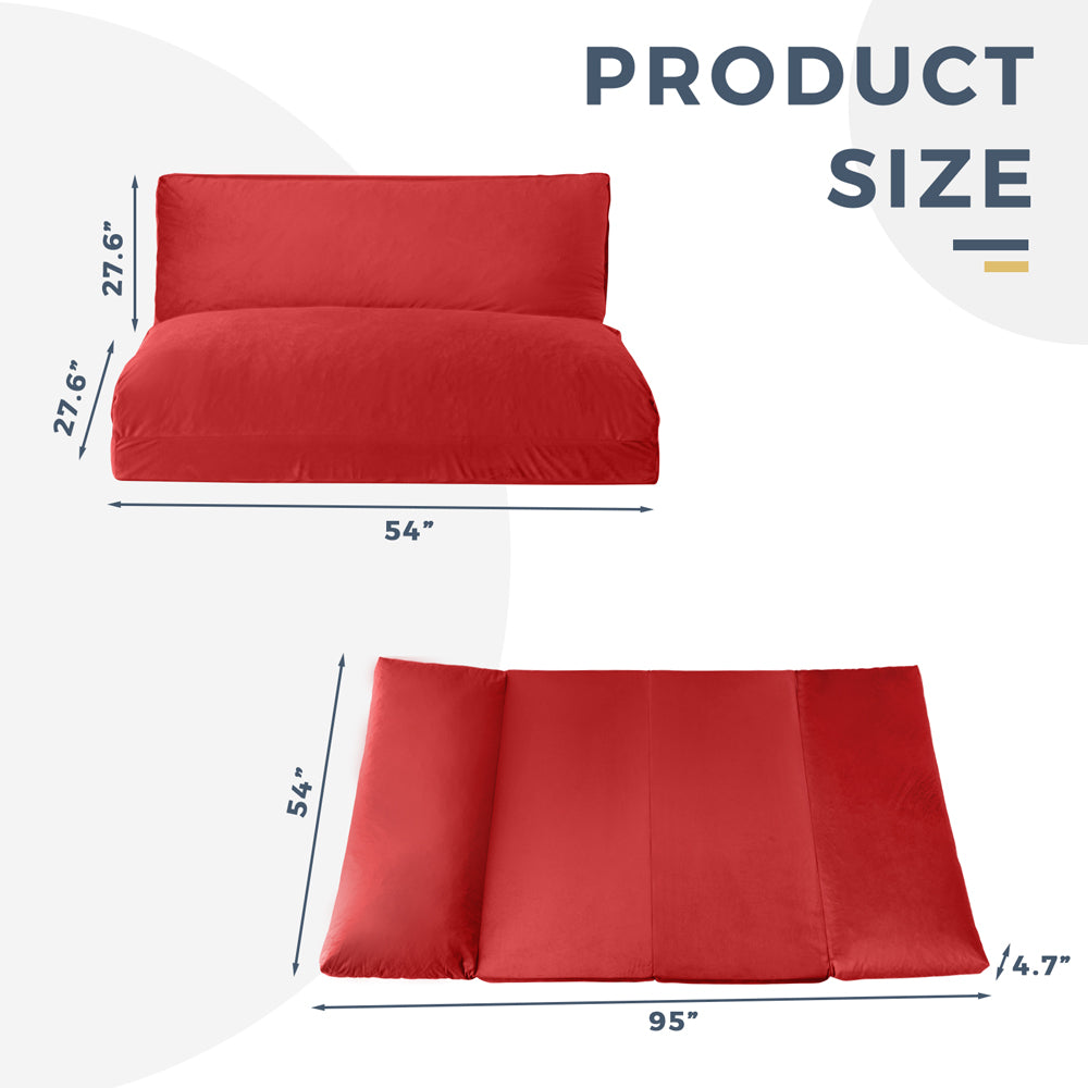 MAXYOYO Bean Bag Folding Sofa Bed, Velvet Floor Sofa with Washable Cover for Adults, Red