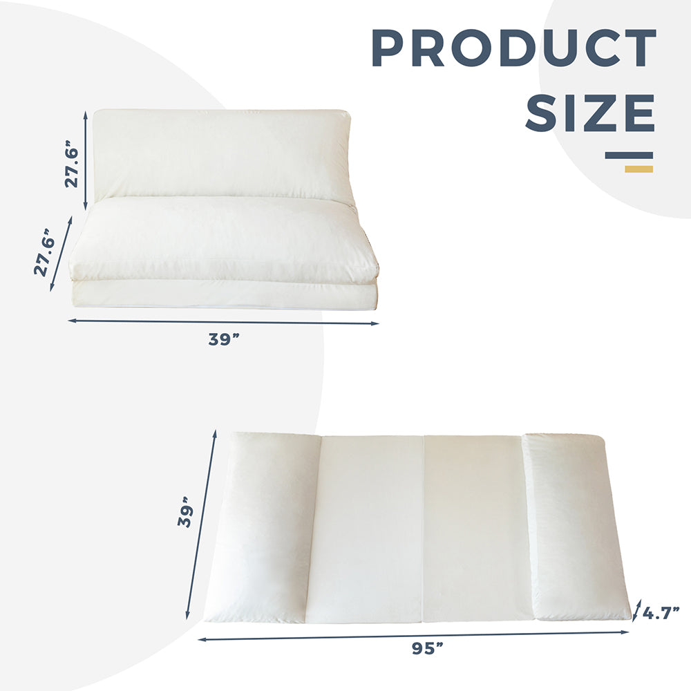 MAXYOYO Bean Bag Folding Sofa Bed, Velvet Floor Sofa with Washable Cover for Adults, Cream White
