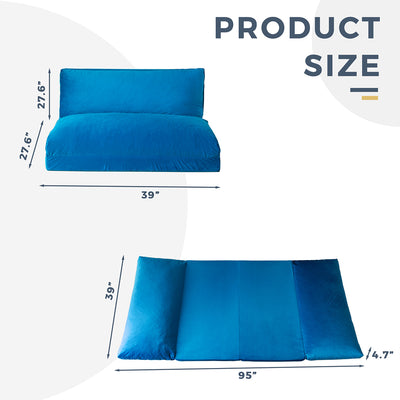 MAXYOYO Bean Bag Folding Sofa Bed, Velvet Floor Sofa with Washable Cover for Adults, Blue