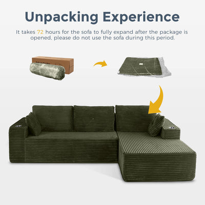 MAXYOYO 104" L-Shape Sectional Sofa - Corduroy Cloud Modular Couch for Living Room, Green