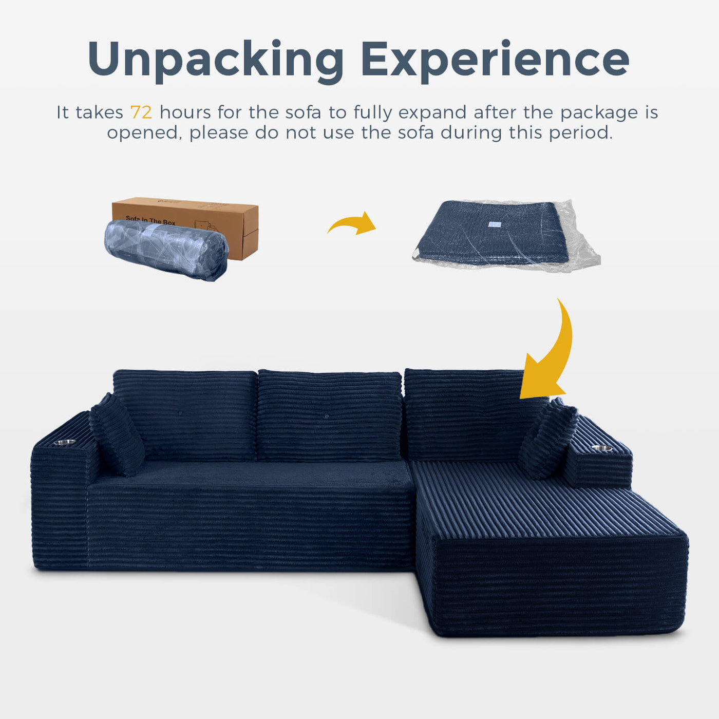 MAXYOYO 104" L-Shape Sectional Sofa - Corduroy Cloud Modular Couch for Living Room, Navy