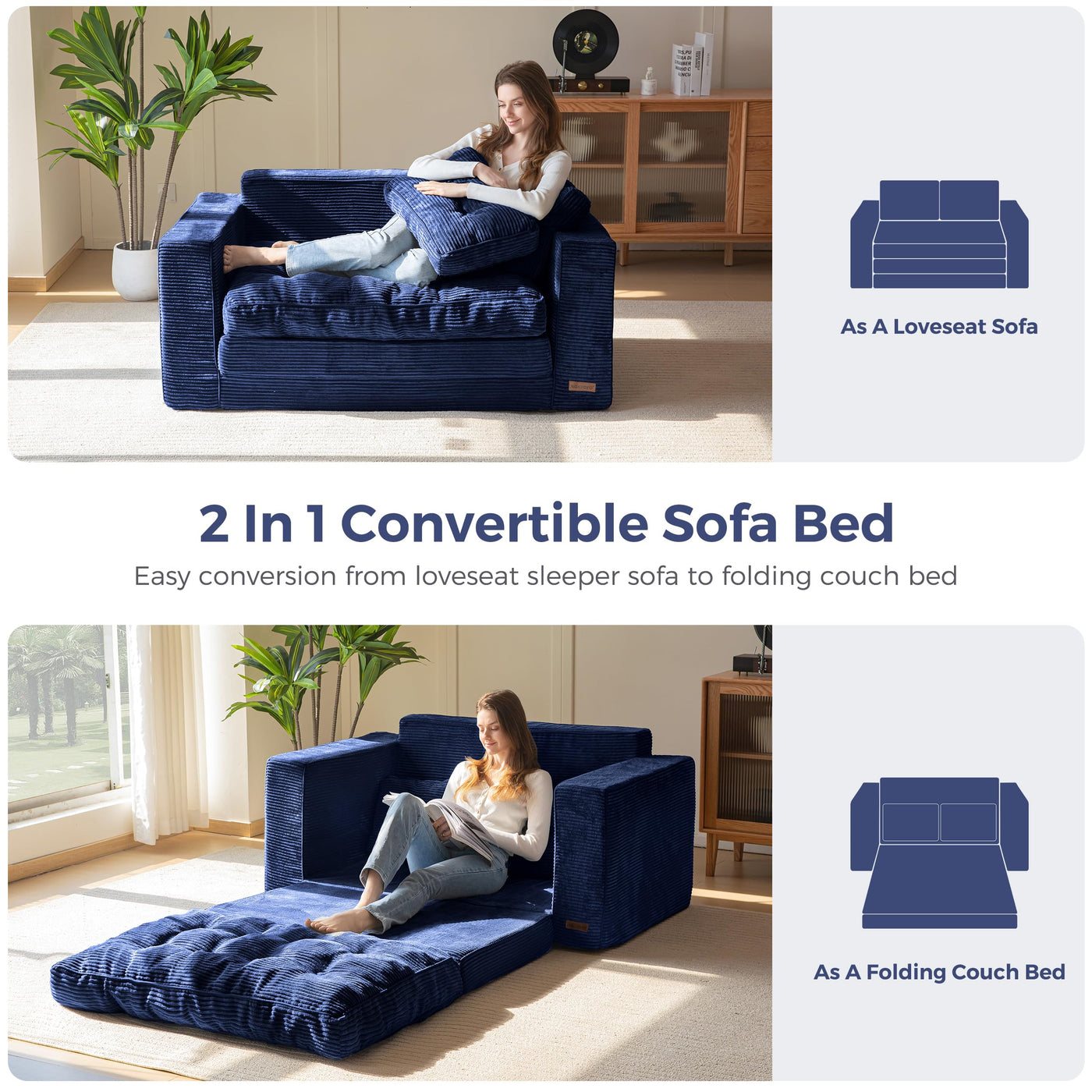 MAXYOYO Convertible Sofa Bed, Pull Out Loveseat Sleeper Sofa, 2 in 1 F ...