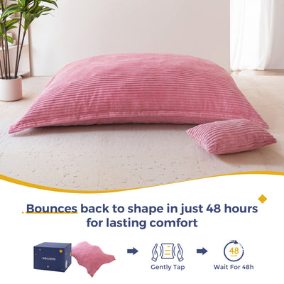 MAXYOYO Giant Bean Bag Chair with Pillow, 3 in 1 Convertible Bean Bag Bed for Adults with Washable Cover, Removable Floor Cushion Stuffed Floor Lounger for Living Room Bedroom, Pink