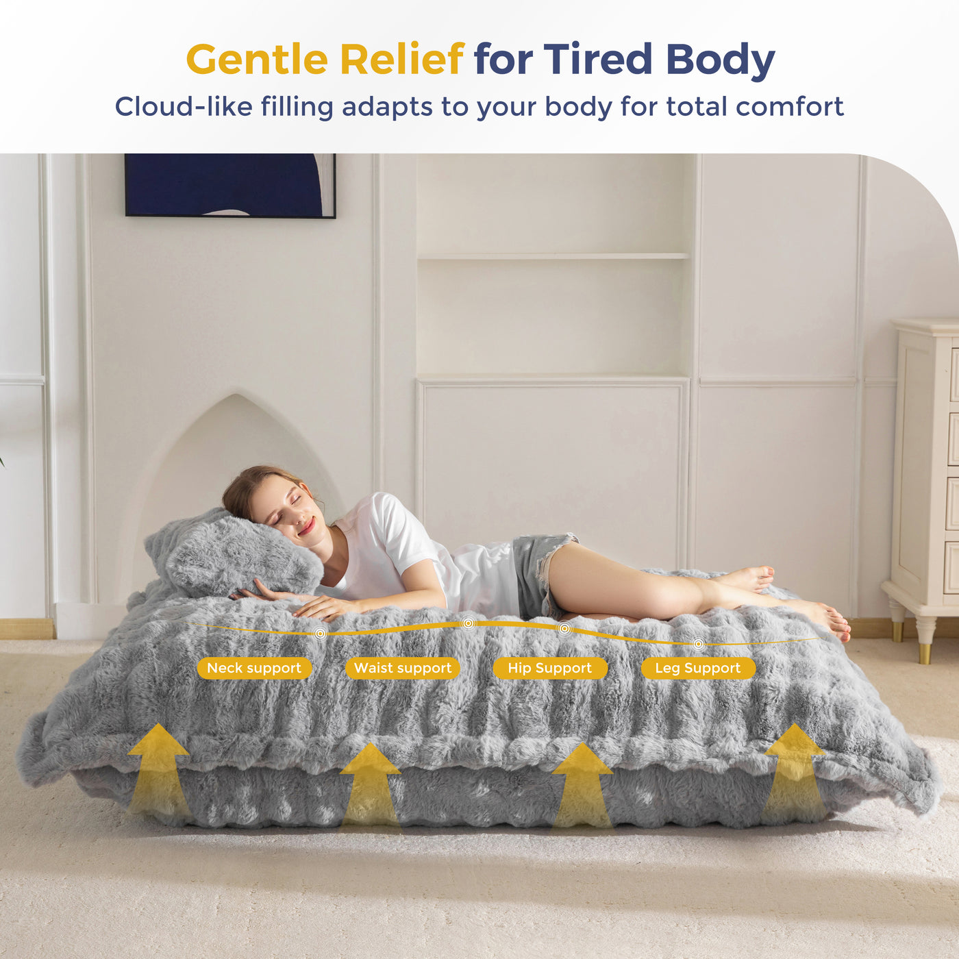 MAXYOYO Giant Bean Bag Chair with Pillow, 3 in 1 Convertible Bean Bag Chair for Adults with Removable Cover, Floor Cushion Stuffed Floor Lounger for Living Room Bedroom, Bubble