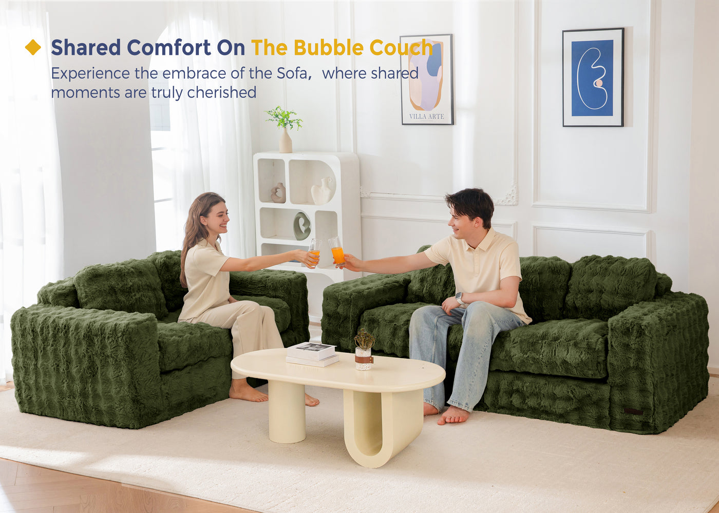 MAXYOYO 3 Seater Sofa for Living Room, Tufted Boneless Couch Bubbled Sofa Couch, Comfy Bean Bag Chair for Bedroom Apartment, No Assembly Needed