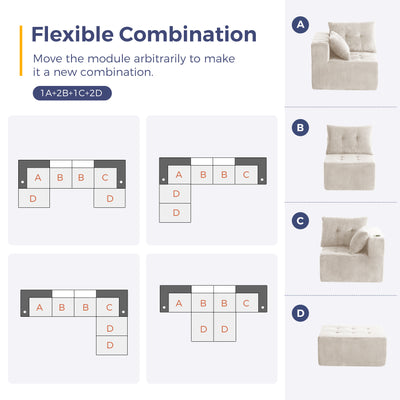 MAXYOYO Modular Sectional Sofa Couch, U Shaped Modern Cloud Couch with 2 Ottomans, Sofa in A Box, Tufted 6-Seat Boneless Sleeper Chair for Living Room, No Assembly Required, Beige
