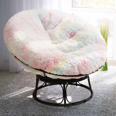 MAXYOYO Large faux fur papasan cushion (cushion only), round pillow, papasan pillow for swing and hanging chair, Rainbow