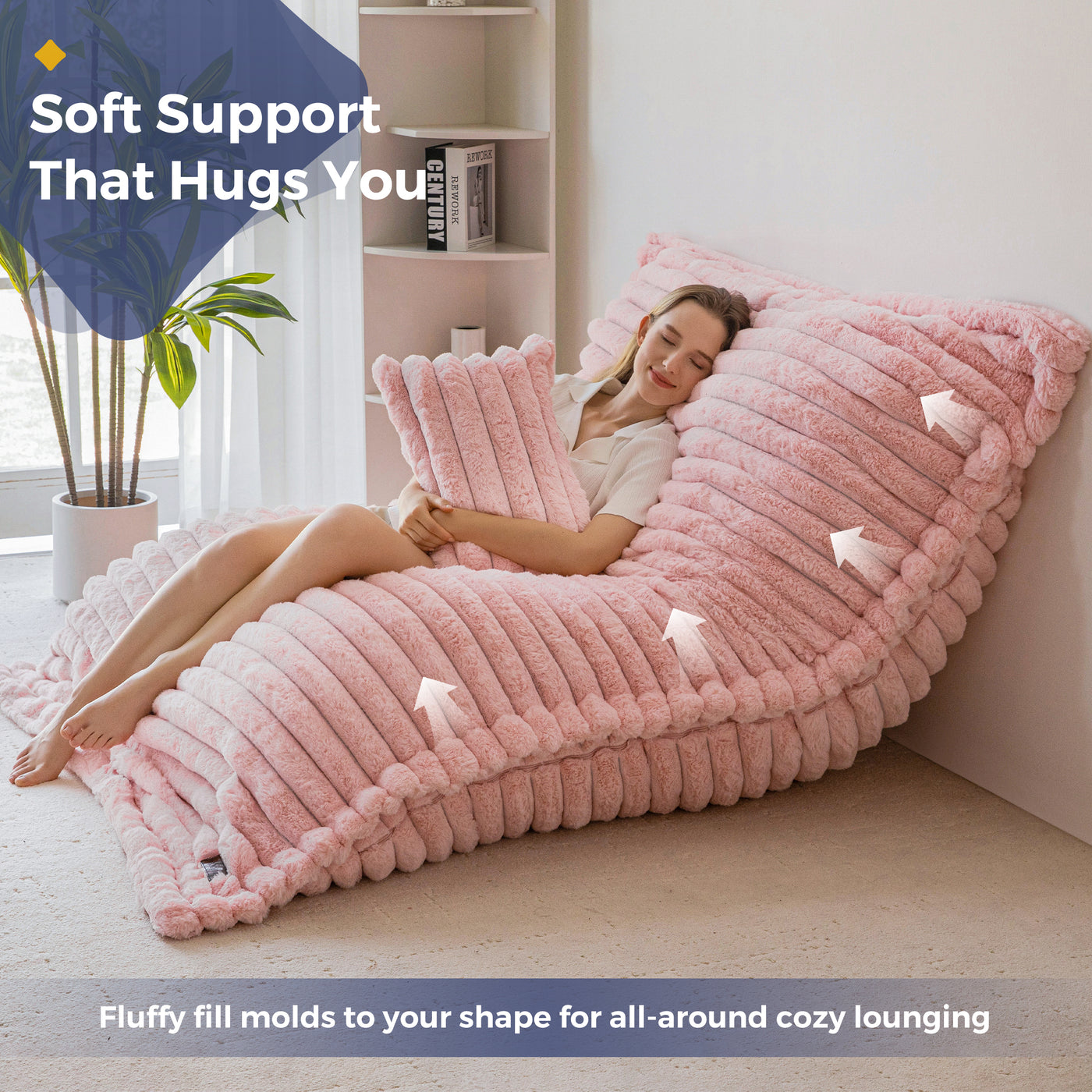 MAXYOYO Giant Bean Bag Chair with Pillow, 3 in 1 Convertible Bean Bag Bed for Adults with Washable Cover, Removable Floor Cushion Stuffed Floor Lounger for Living Room Bedroom