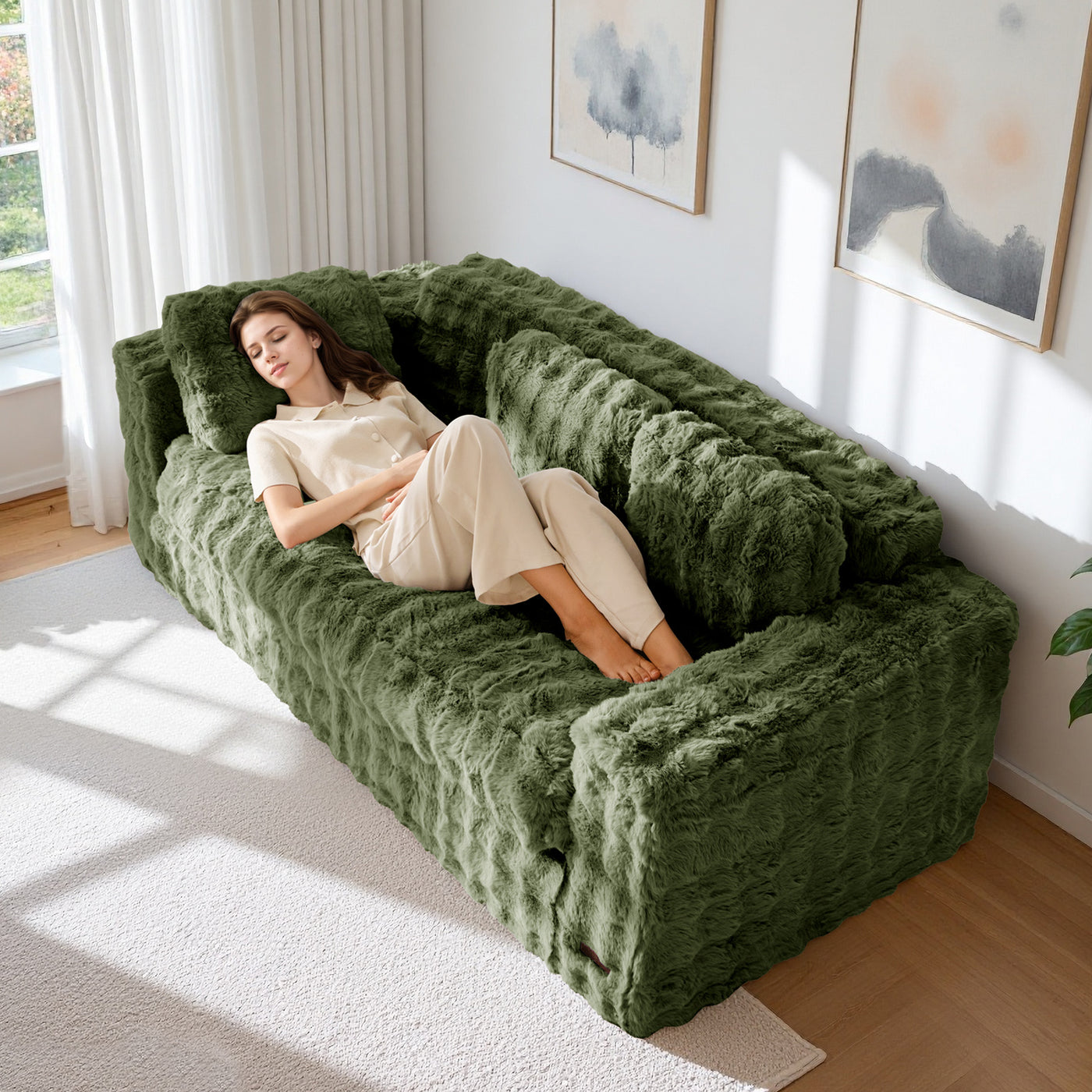 MAXYOYO 3-Seater Bubbled Bean Bag Chair – Tufted Boneless Couch for Living Room, No Assembly