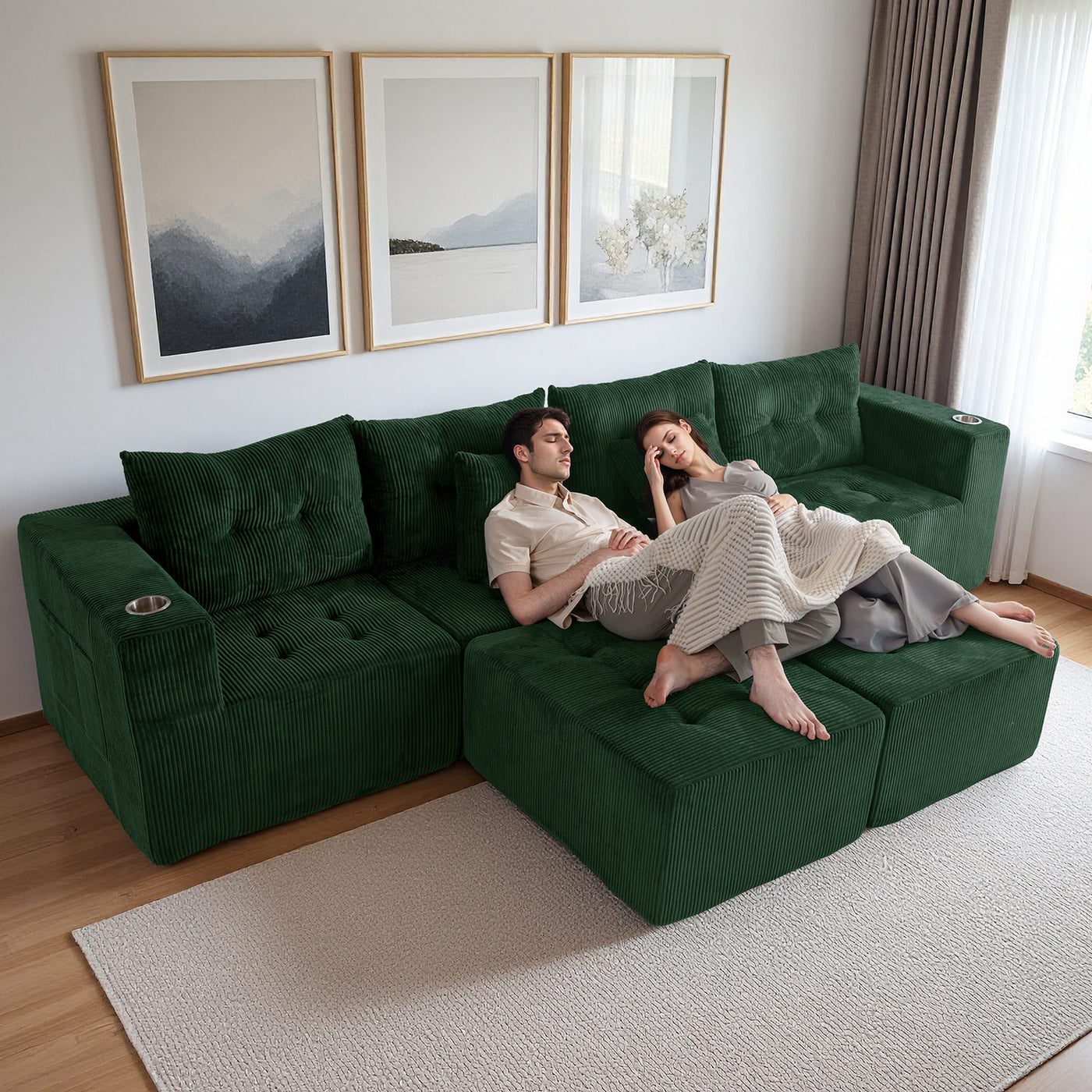 U Shaped Modular Sofa #color_green