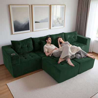 U Shaped Modular Sofa #color_green