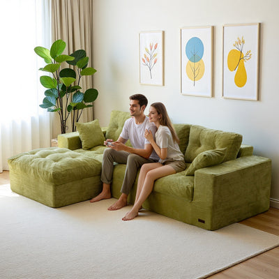 MAXYOYO L-Shaped Sectional Puffinest Modular Sofa – Convertible Ottoman, No-Assembly, 4-in-1 Flexible Layout