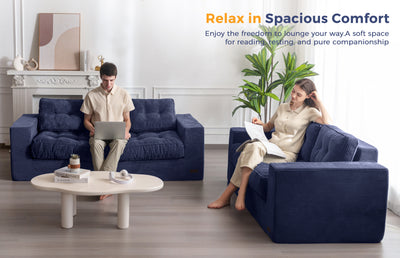 MAXYOYO 3 Seater Couch for Living Room, Boneless Couch with Tufted Cushion & Backrest, Upholstered Floor Sofa with Armrests, Sofa in A Box, No Assembly Required