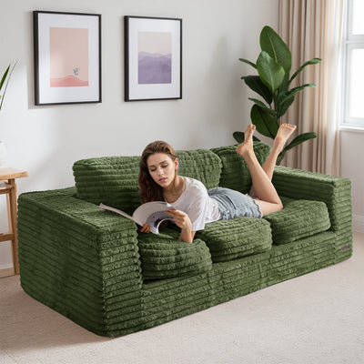 MAXYOYO 3-Seater Faux Fur Sofa – Fluffy Boneless Couch with Pillows in a Box, Faux Fur Lounge, No Assembly