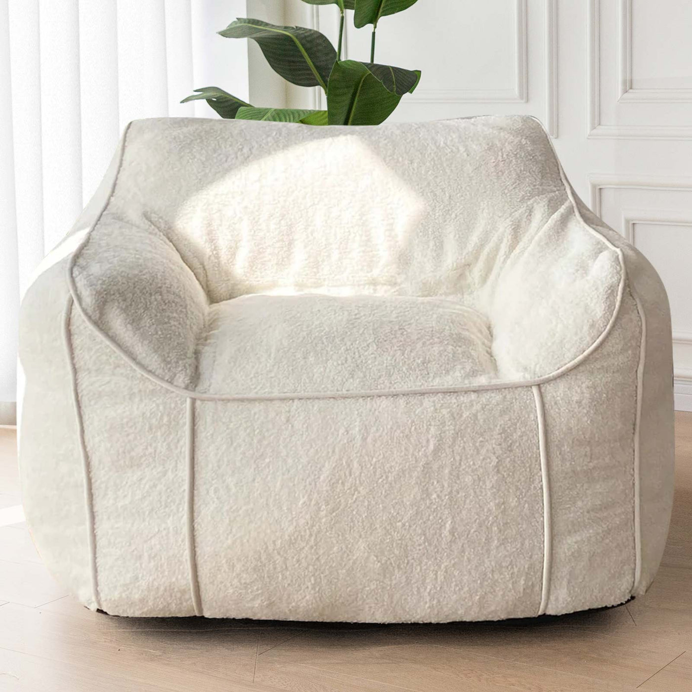 Large Fluffy Giant Bean Bag Chair Couch for Living Room, White Maxyoyo
