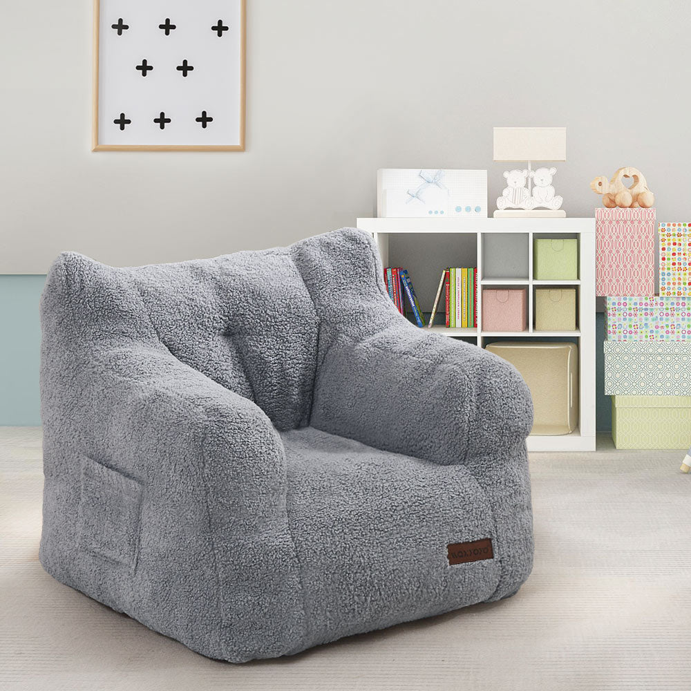 Sherpa Toddler Armchair Plush Grey Kids' Lounge Chair With