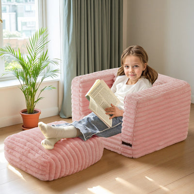 MAXYOYO Kids Bean Bag Chair - Comfy Faux Fur Bean Bag Sofa with Filler with Pillows and Armrests, Pink