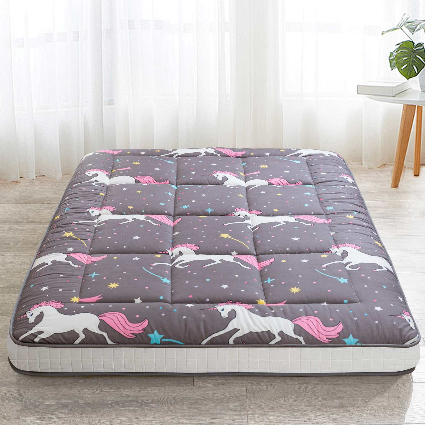 MAXYOYO Unicorn Pattern Padded Japanese Floor Mattress, Extra Thick Folding Sleeping Pad for Camping Couch