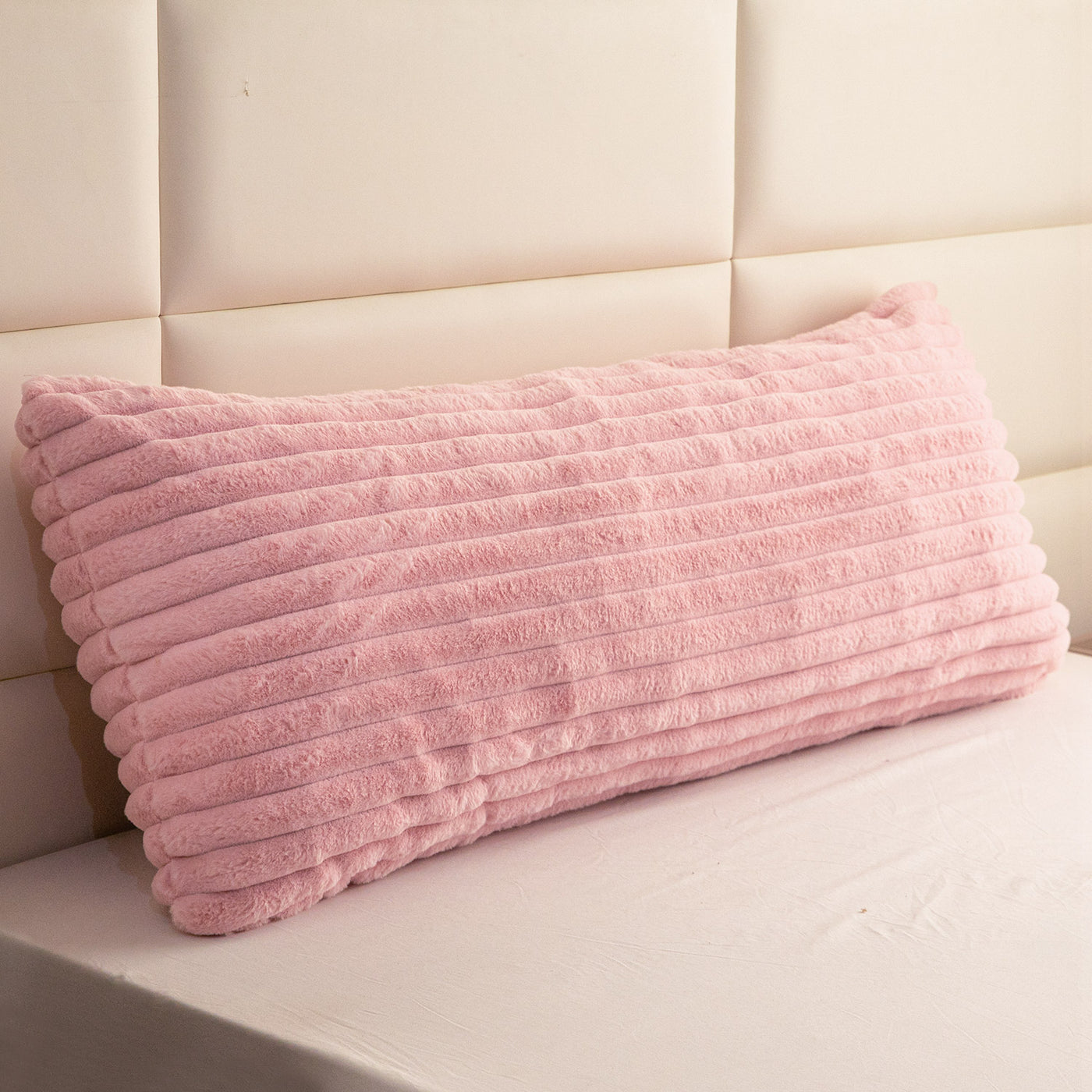 MAXYOYO Body Pillow - Ultra Striped Faux Fur Long Bed Pillows for Sleeping (20 x 54 Inch, Pink)