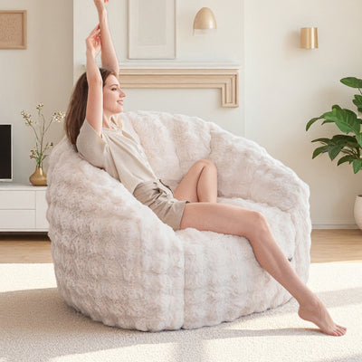 MAXYOYO Giant Bean Bag Chair for Adults, Faux Fur Shell-Shaped Floor Couch