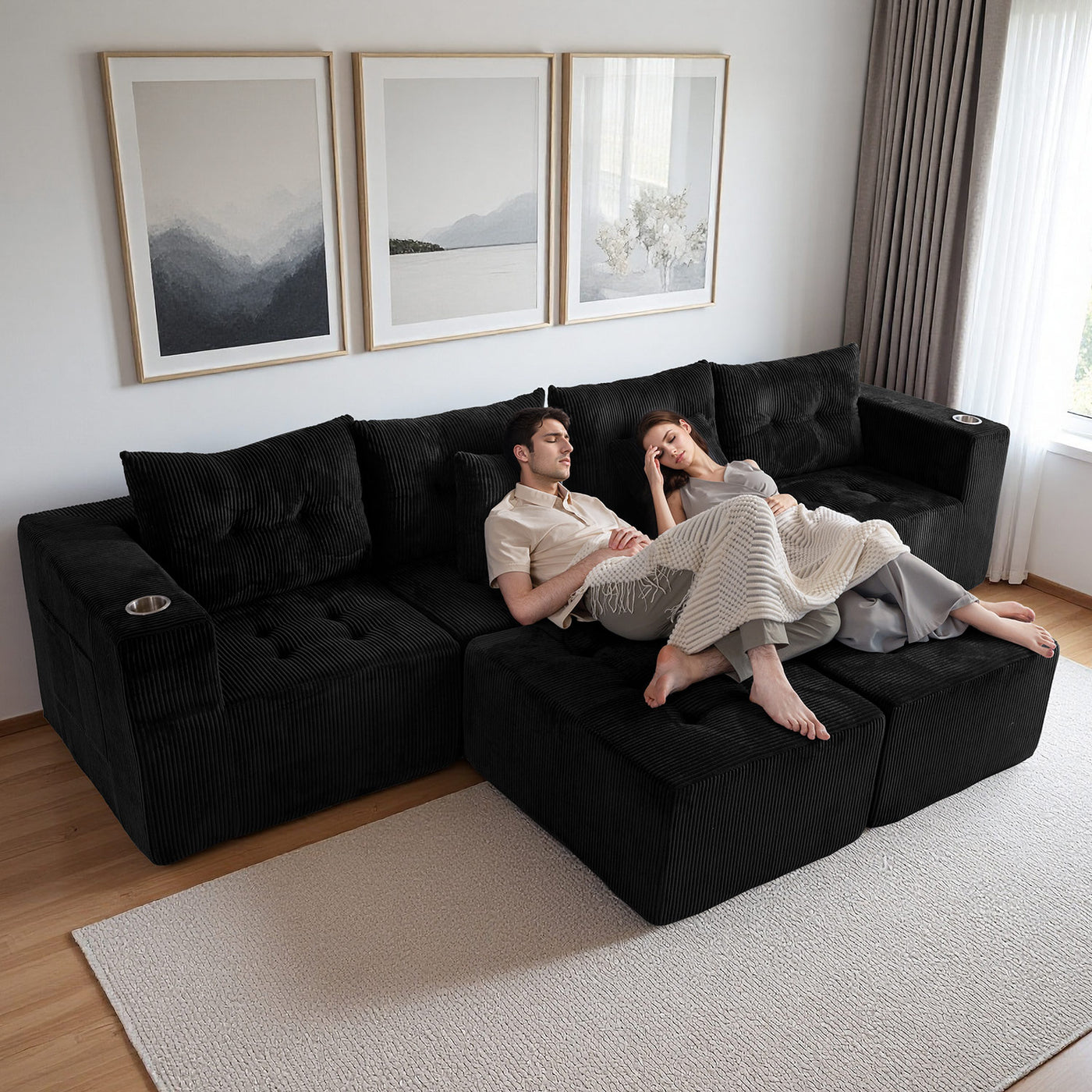 U Shaped Modular Sofa #color_black
