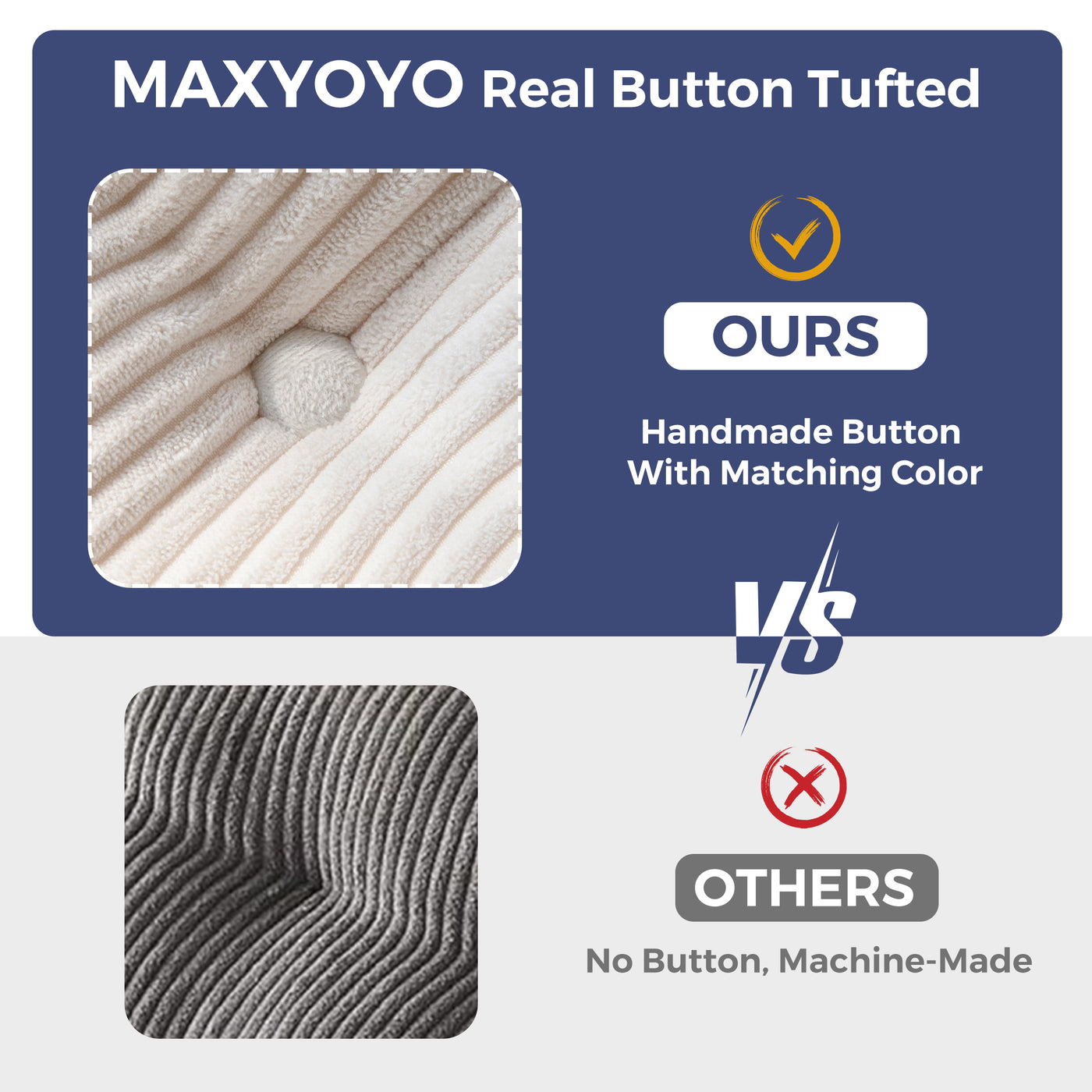 MAXYOYO 3 Seater Couch for Living Room, Boneless Couch with Tufted Cushion & Backrest, Upholstered Floor Sofa with Armrests, Sofa in A Box, No Assembly Required