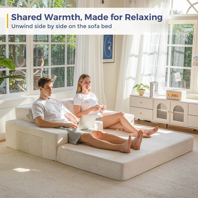 MAXYOYO Loveseat Sofa Bed, 4 in 1 Foldable Floor Sofa Couch in A Box with 2 Cup Holders, Convertible Boneless Couch Folding Recliner Sleeper Chair for Living Room, No Assembly Required