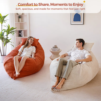 MAXYOYO Giant Bean Bag Chair with Pillow, 3 in 1 Convertible Bean Bag Bed for Adults with Washable Cover, Removable Floor Cushion Stuffed Floor Lounger for Living Room Bedroom, Orange