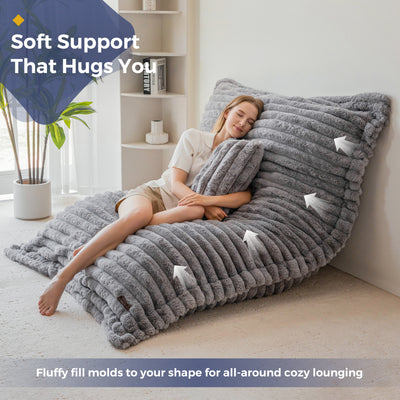 MAXYOYO Giant Bean Bag Chair with Pillow, 3 in 1 Convertible Bean Bag Bed for Adults with Washable Cover, Removable Floor Cushion Stuffed Floor Lounger for Living Room Bedroom