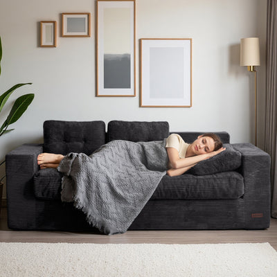 MAXYOYO 3 Seater Couch for Living Room - Boneless Couch, Sofa in A Box, No Assembly Required, Black