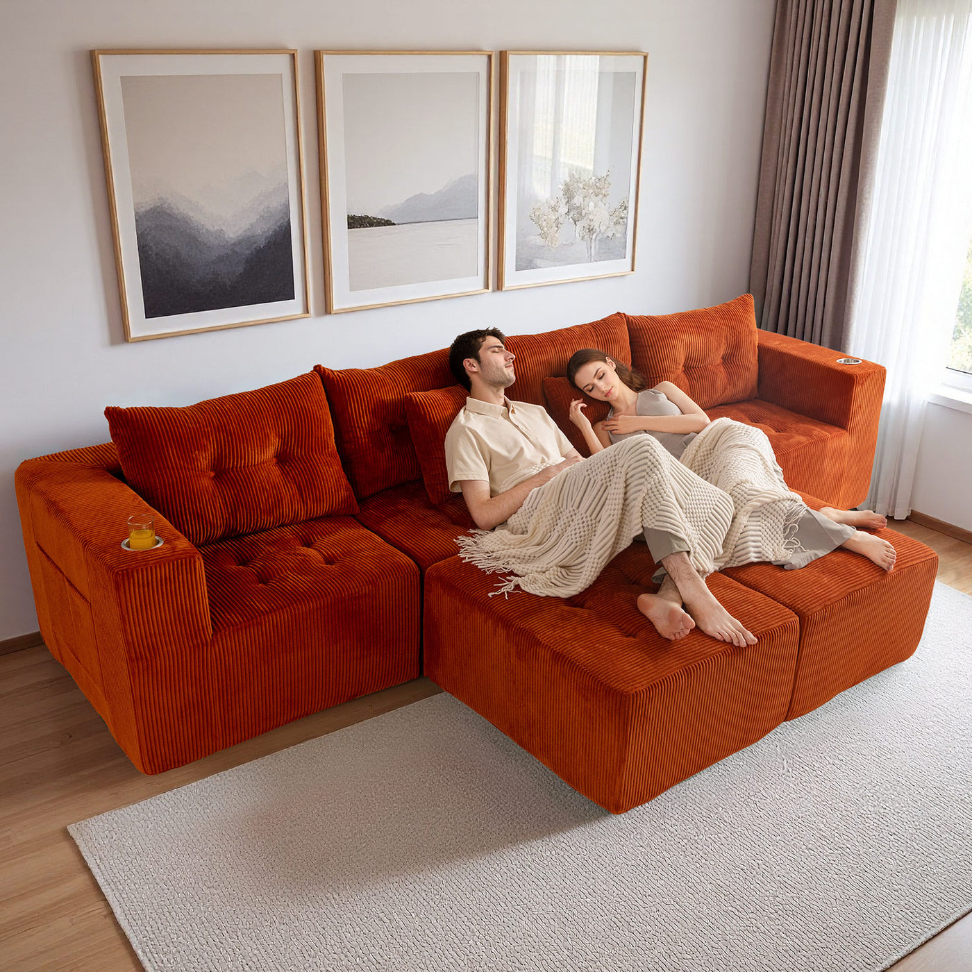 U Shaped Modular Sofa #color_orange
