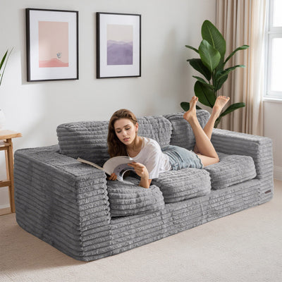 MAXYOYO 3-Seater Faux Fur Sofa – Fluffy Boneless Couch with Pillows in a Box, Faux Fur Lounge, No Assembly