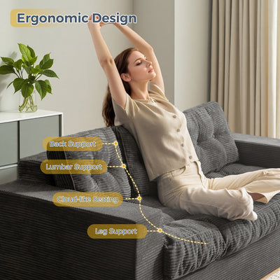 MAXYOYO 3 Seater Couch for Living Room - Boneless Couch, Sofa in A Box, No Assembly Required, Dark Grey