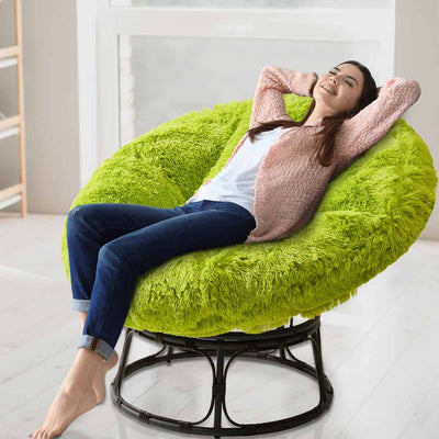 MAXYOYO Large faux fur papasan cushion (cushion only), round pillow, papasan pillow for swing and hanging chair, Green