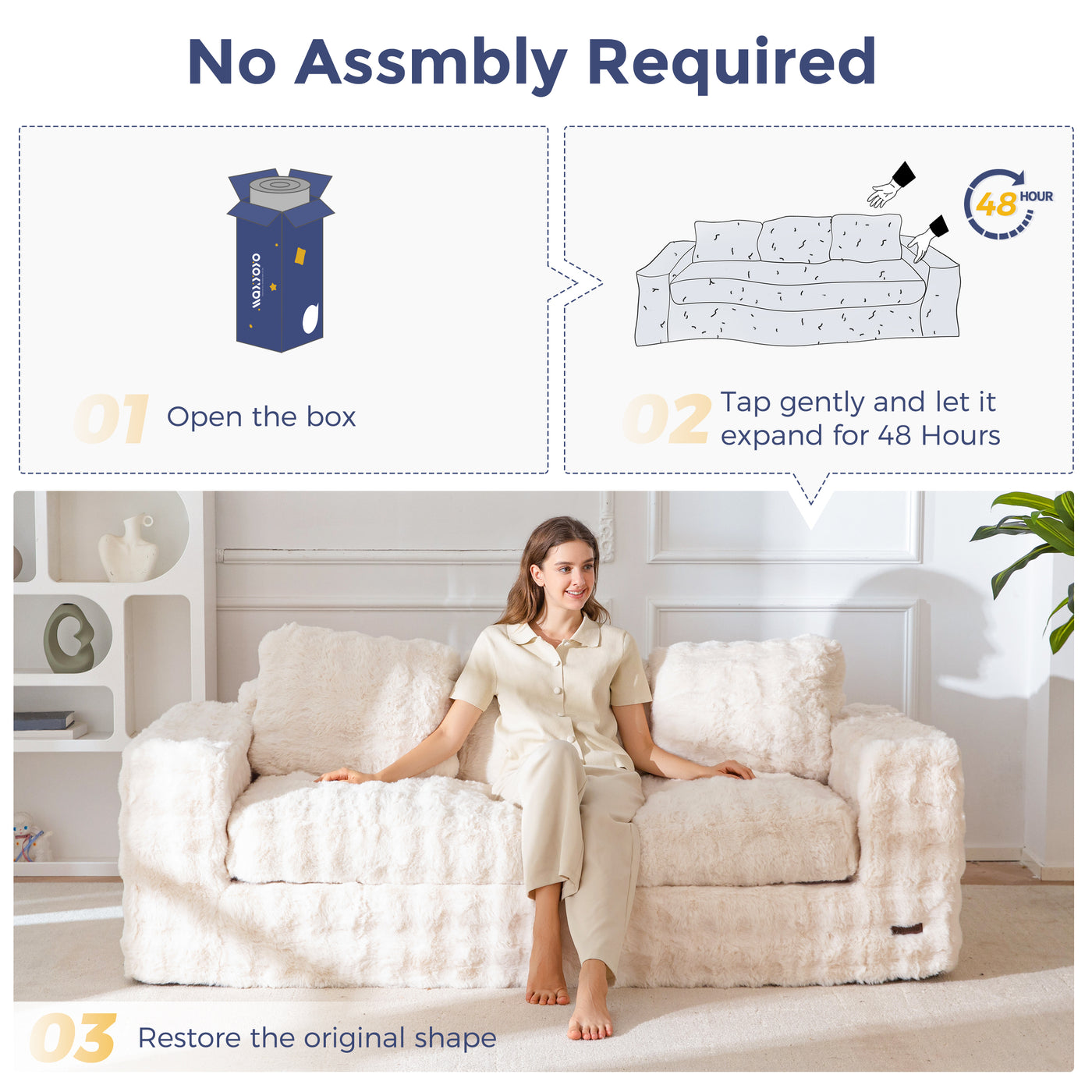 MAXYOYO 3 Seater Sofa for Living Room, Tufted Boneless Couch Bubbled Sofa Couch, Comfy Bean Bag Chair for Bedroom Apartment, No Assembly Needed