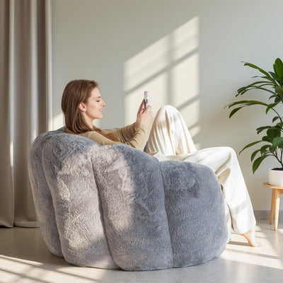 MAXYOYO Bean Bag Chair, Floral Shape Ultra Soft Faux Fur Petal Back Sofa for Adults, Single Size (Dark Grey)