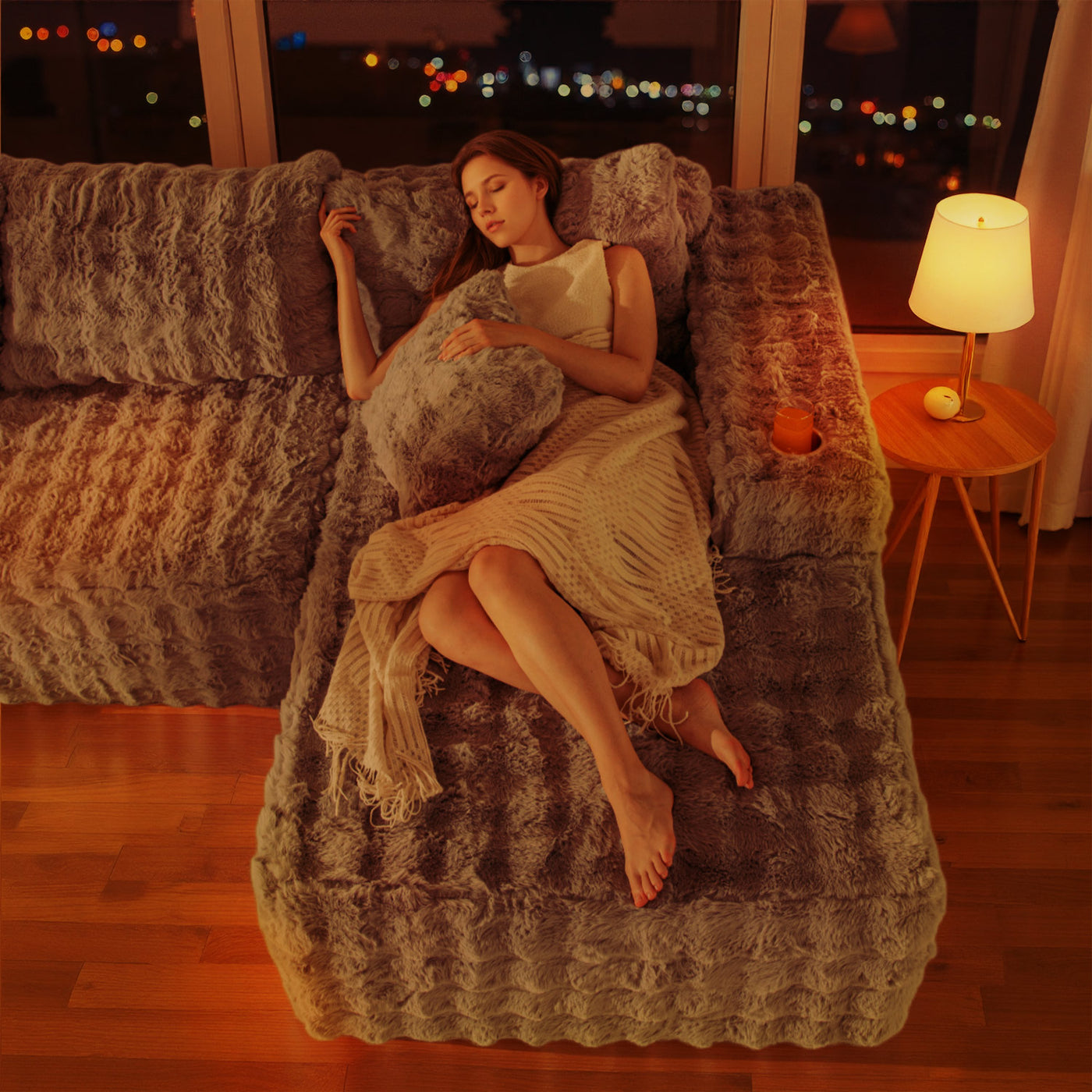 MAXYOYO Bubble 104" Modular Sectional Couch with L-Shape Chaise, Modern Boneless Couch for Living Room, Sofa in A Box