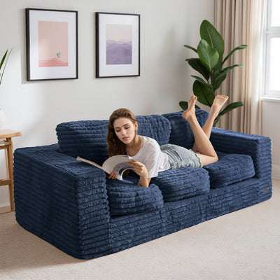 MAXYOYO 3-Seater Faux Fur Sofa – Fluffy Boneless Couch with Pillows in a Box, Faux Fur Lounge, No Assembly