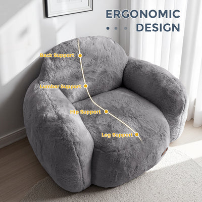 MAXYOYO Pebble-Shaped Bean Bag Chair – Faux Fur Floor Sofa with Backrest & Armrests
