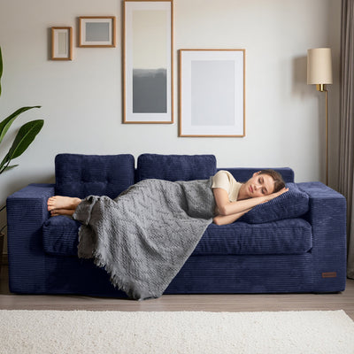 MAXYOYO 3 Seater Couch for Living Room - Boneless Couch, Sofa in A Box, No Assembly Required, Navy