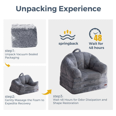 MAXYOYO 2-in-1 Folding Sofa Bed – Faux Fur Convertible Chair, Grey