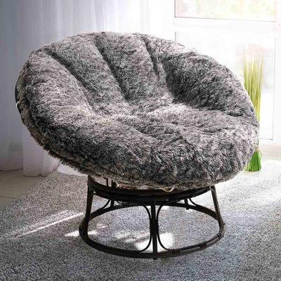 MAXYOYO Large faux fur papasan cushion (cushion only), round pillow, papasan pillow for swing and hanging chair, Mix Black