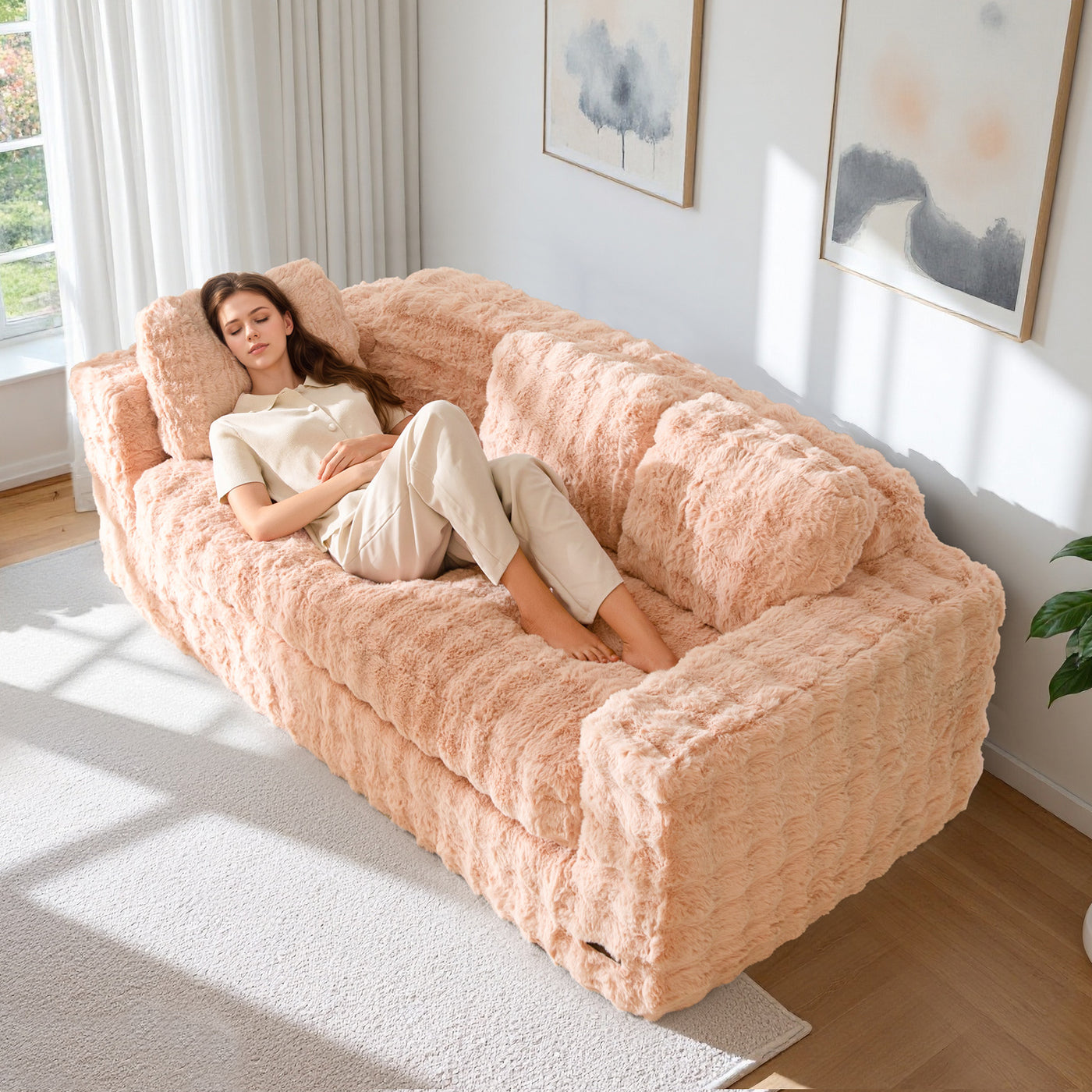 MAXYOYO 3-Seater Bubbled Bean Bag Chair – Tufted Boneless Couch for Living Room, No Assembly