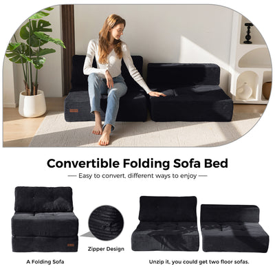 MAXYOYO Folding Sofa Bed, Convertible Sofa Bed with High-Density Support Foam for Living Room Bedroom, Black