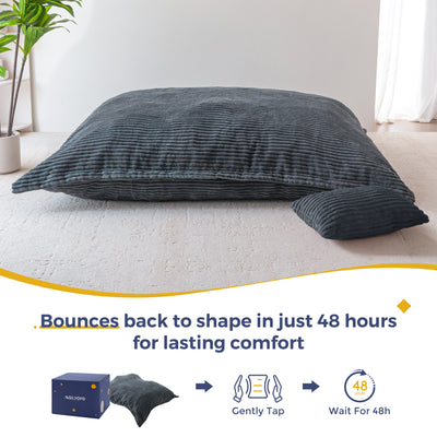MAXYOYO Giant Bean Bag Chair with Pillow, 3 in 1 Convertible Bean Bag Bed for Adults with Washable Cover, Removable Floor Cushion Stuffed Floor Lounger for Living Room Bedroom, Dark Grey