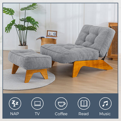 MAXYOYO Adjustable Accent Chair with Ottoman, Boucle Tufted Lounge Chair Set, Grey