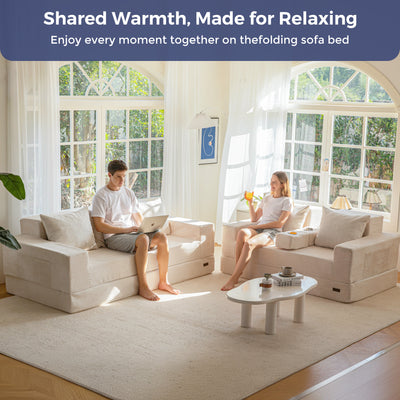 MAXYOYO Sofa Bed, 4 in 1 Foldable Floor Sofa Couch in A Box with 2 Cup Holders, Convertible 3 Seater Boneless Couch Folding Recliner Sleeper Chair for Living Room, No Assembly Required