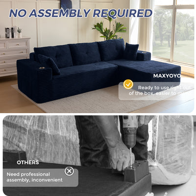 MAXYOYO 104" Modular Sectional Couch with L-Shape Chaise, Modern Boneless Couch for Living Room, Sofa in A Box, Oversized Sofa Sleeper with Deep Seat, No Assembly Required, Navy