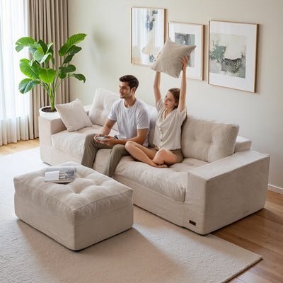 MAXYOYO L-Shaped Sectional Puffinest Modular Sofa – Convertible Ottoman, No-Assembly, 4-in-1 Flexible Layout
